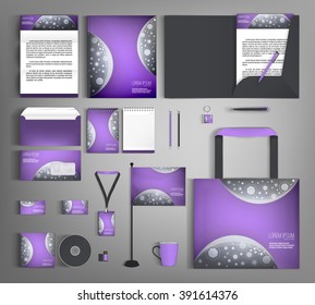 Purple corporate identity template design with gray abstract background. Business set stationery.
