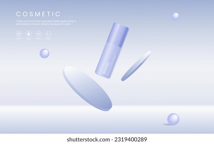 Purple cosmetic 3d background. cosmetics and skin care product ads template on white and purple background. Illustration vector 10 eps. 