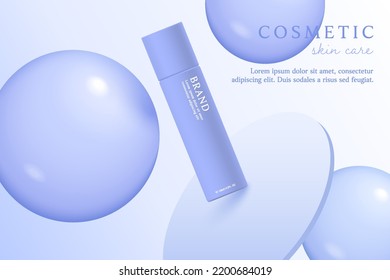 Purple cosmetic 3d background with drop of liquid bubble.