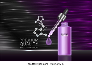 Purple cosmetic container with advertising background ready to use, luxury skin care ad, illustration vector.