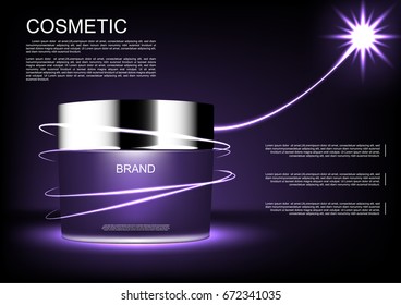 Purple cosmetic cream and sparkler light with template vector purple cosmetic collection