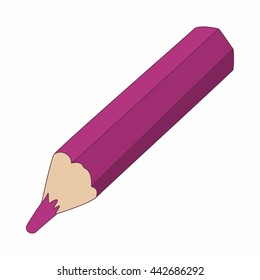 Purple cosmetic pencil icon in cartoon style on a white background