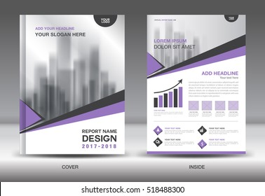 Purple Cover Annual Report Brochure Flyer Template Creative Design, Front And Inside Page Layout, Infographics Vector, Book