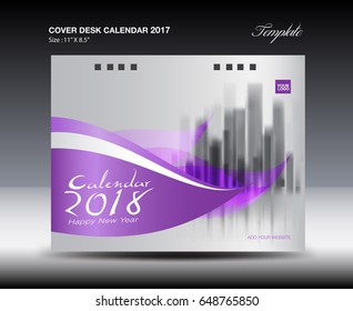 Purple Cover Desk Calendar 2018 Design, flyer template, advertising, print, book, leaves icon