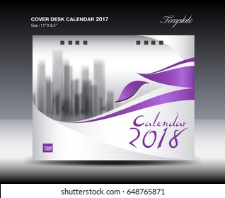 Purple Cover Desk Calendar 2018 Design, Flyer Template, Advertising, Print