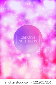 Purple cover with liquid neon shapes. Luminous fluid. Fluorescent background  with bauhaus gradient. Graphic template for placard, presentation, banner, brochure. Colorful purple cover.