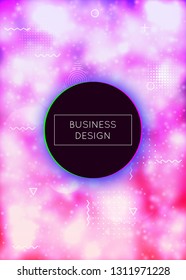 Purple cover with liquid neon shapes. Luminous fluid. Fluorescent background  with bauhaus gradient. Graphic template for brochure, banner, wallpaper, mobile screen. Bright purple cover.