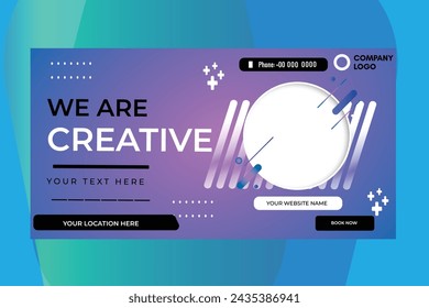 Purple cover photo design With modern shaped photo and abstract background. Creative concept folded flyer or Banner.