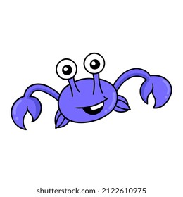 cara púrpura feliz de cangrejo, emoticono de caja de ilustraciones vectoriales. dibujo de icono de garabato