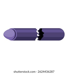Purple crayon broken in two pieces, representing concepts like fragility, damage, and the end of usability
