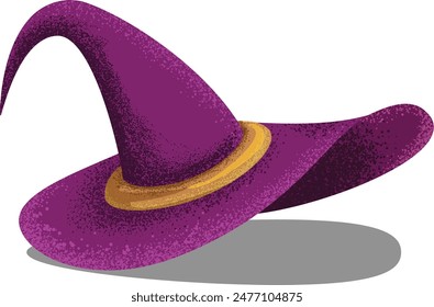 Sombrero de mago puntiagudo con textura de color púrpura. Halloween Festiva Ilustración vectorial plana. Aislado sobre fondo blanco.