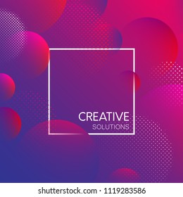 Purple creative solutions background with frame and abstract bubbles pattern. Vector illustration.
