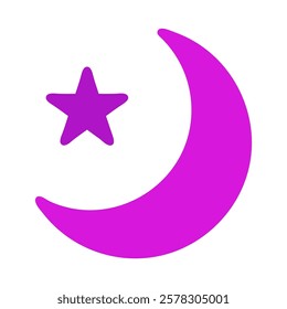 Purple Crescent Moon and Star on White Background