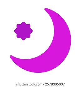 Purple Crescent Moon and Star on a White Background