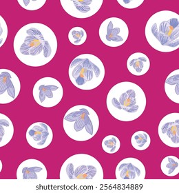 Purple Crocus Flower seamless pattern print background