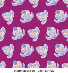 Purple Crocus Flower seamless pattern print background
