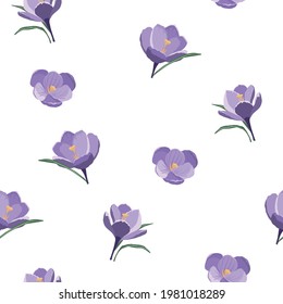 Purple crocus seamless vector pattern