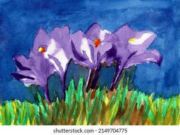 Purple Crocuses - Hand-Panted Water Color Painting