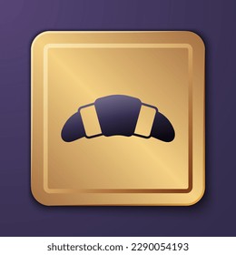 Purple Croissant icon isolated on purple background. Gold square button. Vector