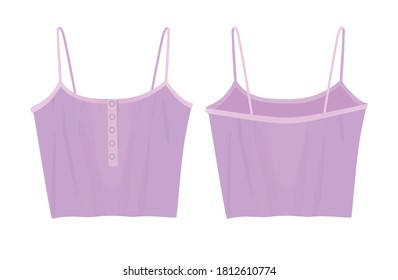 Purple crop sleeveless t shirt. vector illustration