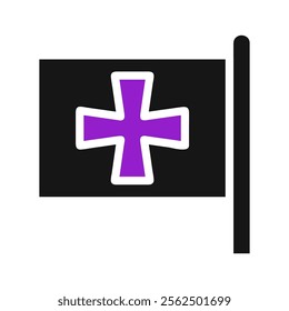 Purple cross flag icon. Concept of healthcare, medicine, and emergency.