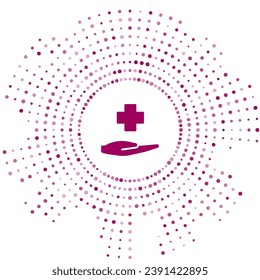 Purple Cross hospital medical icon isolated on white background. First aid. Diagnostics symbol. Medicine and pharmacy sign. Abstract circle random dots. Vector Illustration