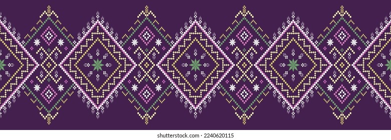 Purple Cross stitch colorful geometric traditional ethnic pattern Ikat seamless pattern abstract design for fabric print cloth dress carpet curtains and sarong Aztec African Indian Indonesian 