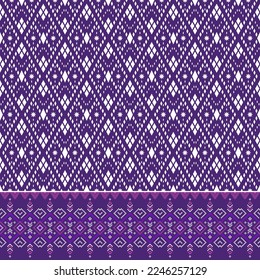 Purple cross stitch traditional ethnic pattern paisley flower Ikat background abstract Aztec African Indonesian Indian seamless pattern for fabric print cloth dress carpet curtains and sarong