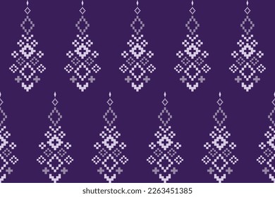 Purple cross stitch traditional ethnic pattern paisley flower Ikat background abstract Aztec African Indonesian Indian seamless pattern for fabric print cloth dress carpet curtains and sarong