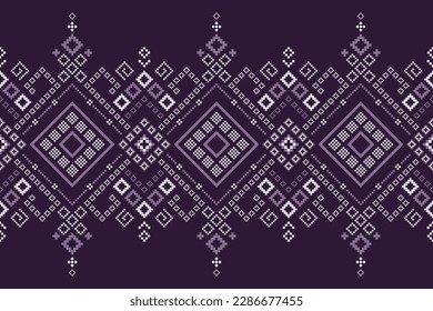 Purple cross stitch traditional ethnic pattern paisley flower Ikat background abstract Aztec African Indonesian Indian seamless pattern for fabric print cloth dress carpet curtains and sarong