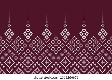 Purple cross stitch traditional ethnic pattern paisley flower Ikat background abstract Aztec African Indonesian Indian seamless pattern for fabric print cloth dress carpet curtains and sarong