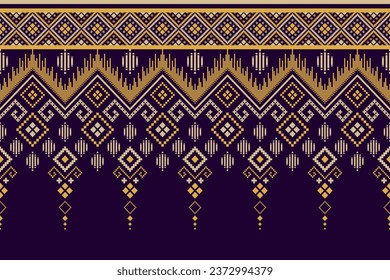 Purple cross stitch traditional ethnic pattern paisley flower Ikat background abstract Aztec African Indonesian Indian seamless pattern for fabric print cloth dress carpet curtains and sarong