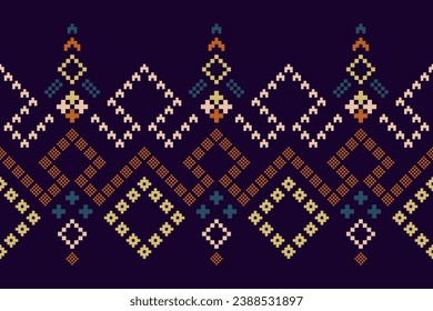 Purple cross stitch traditional ethnic pattern paisley flower Ikat background abstract Aztec African Indonesian Indian seamless pattern for fabric print cloth dress carpet curtains and sarong