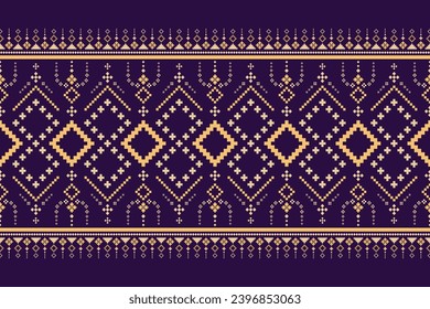 Purple cross stitch traditional ethnic pattern paisley flower Ikat background abstract Aztec African Indonesian Indian seamless pattern for fabric print cloth dress carpet curtains and sarong