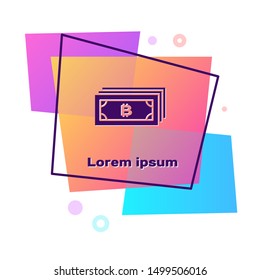 Purple Cryptocurrency bitcoin in circle with microchip circuit icon isolated on white background. Blockchain technology, digital money market. Color rectangle button. Vector Illustration