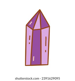 Purple crystal diamond. Gemstone magic. Crystal with consciousness, conducting pure energies. Colorful vector isolated illustration hand drawn doodle. Icon single element