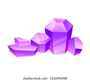 Purple crystals with flat tops. Vector illustration on a white background.