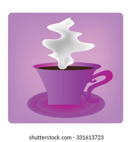 Purple cup of coffee with smoke.