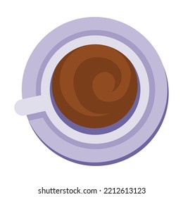 purple cup with coffee or tea, top view, isolated object on white background, vector illustration, eps.