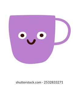 Purple cup of coffee. Vector hand drawn illustration on white background. 