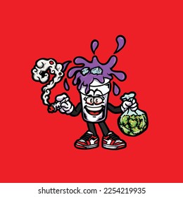 purple cup vector smoking joint hold nug weed cartoon