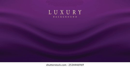 Purple curtain vector illustration. Realistic 3d vintage luxury banner for awards ceremony, elegant frame invitation on royal curtain mantle background.