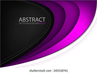 Purple curve line background on black dark background and white space for text and message modern website design