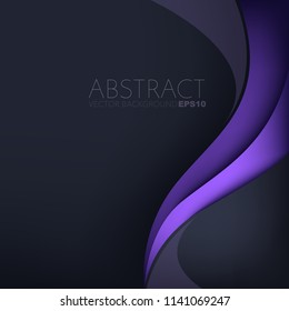 Purple curve line vector background overlap layer on purple dark space for text and background design