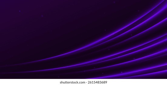Purple curve rays glowing on dark background. Speed motion moving concept. Vector illustration