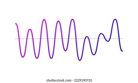 Purple curve sound wave. Voice or music audio signal. Sinusoid line. Electronic radio graphic.