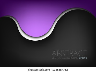 Purple curve vector background with silver curve line overlap layer on black space for background design