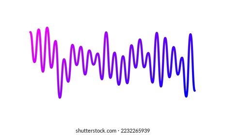 Ola de sonido curva púrpura. Muestra de audio de voz o música. Línea sinusoide. Gráfica de señal de radio electrónica.