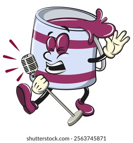 purple cute isolated cartoon paint can character mascot sing earnestly with maximum style, work of hand drawn