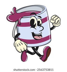 purple cute isolated cartoon paint can character mascot walking, work of hand drawn